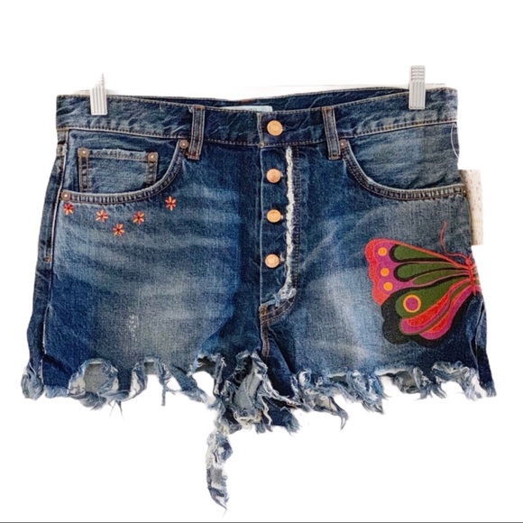 Free People Pants - Free People Embroidered Shorts w/ Frayed Hem SZ 30